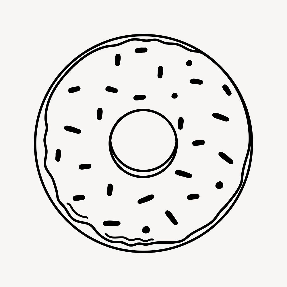 Donut doodle clipart, cute black & white illustration
