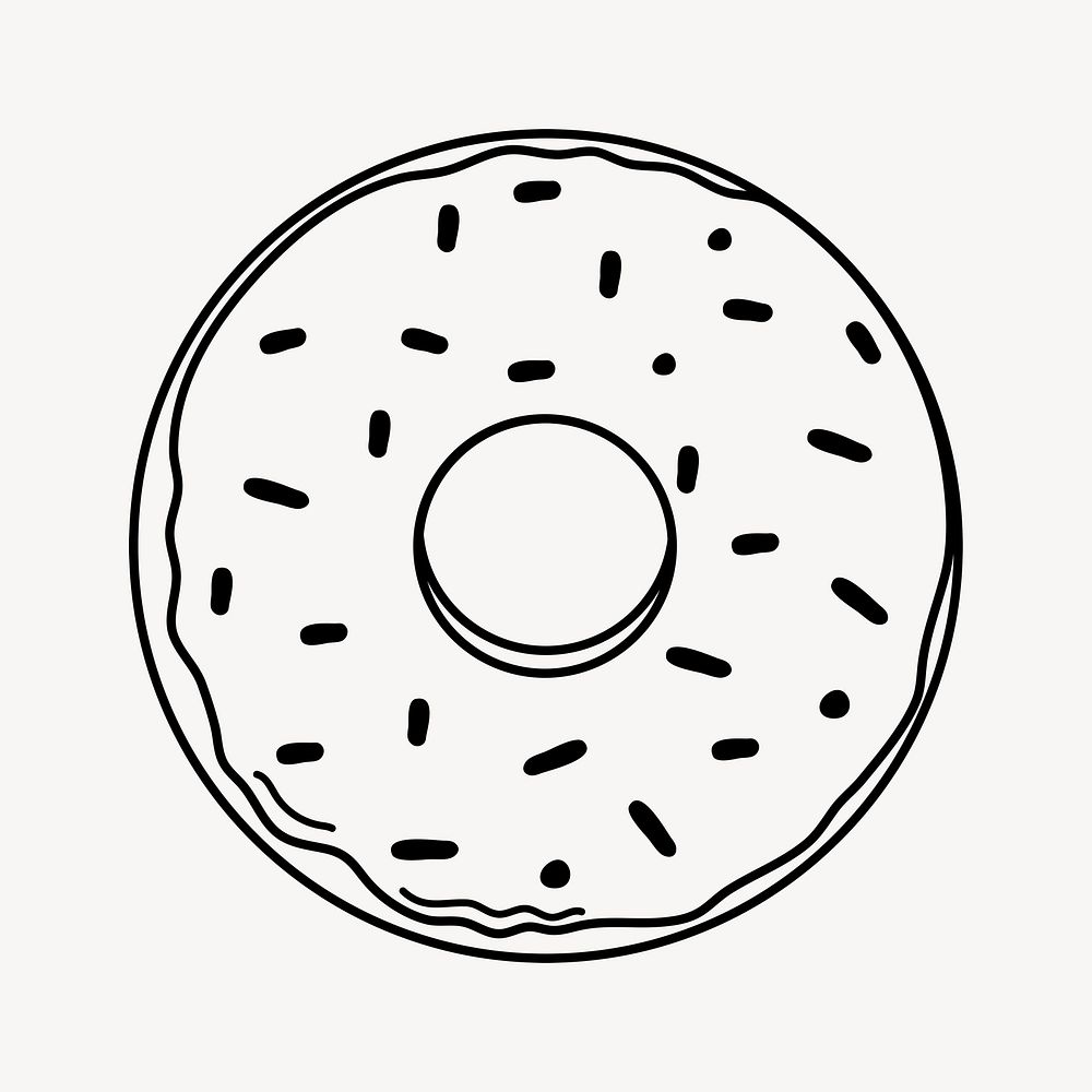 Donut doodle clipart, cute black & white illustration psd