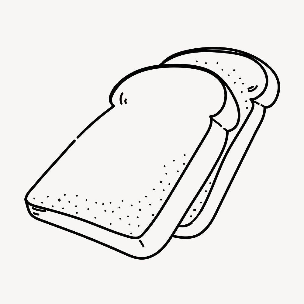 Bread slice doodle clipart, cute black & white illustration psd