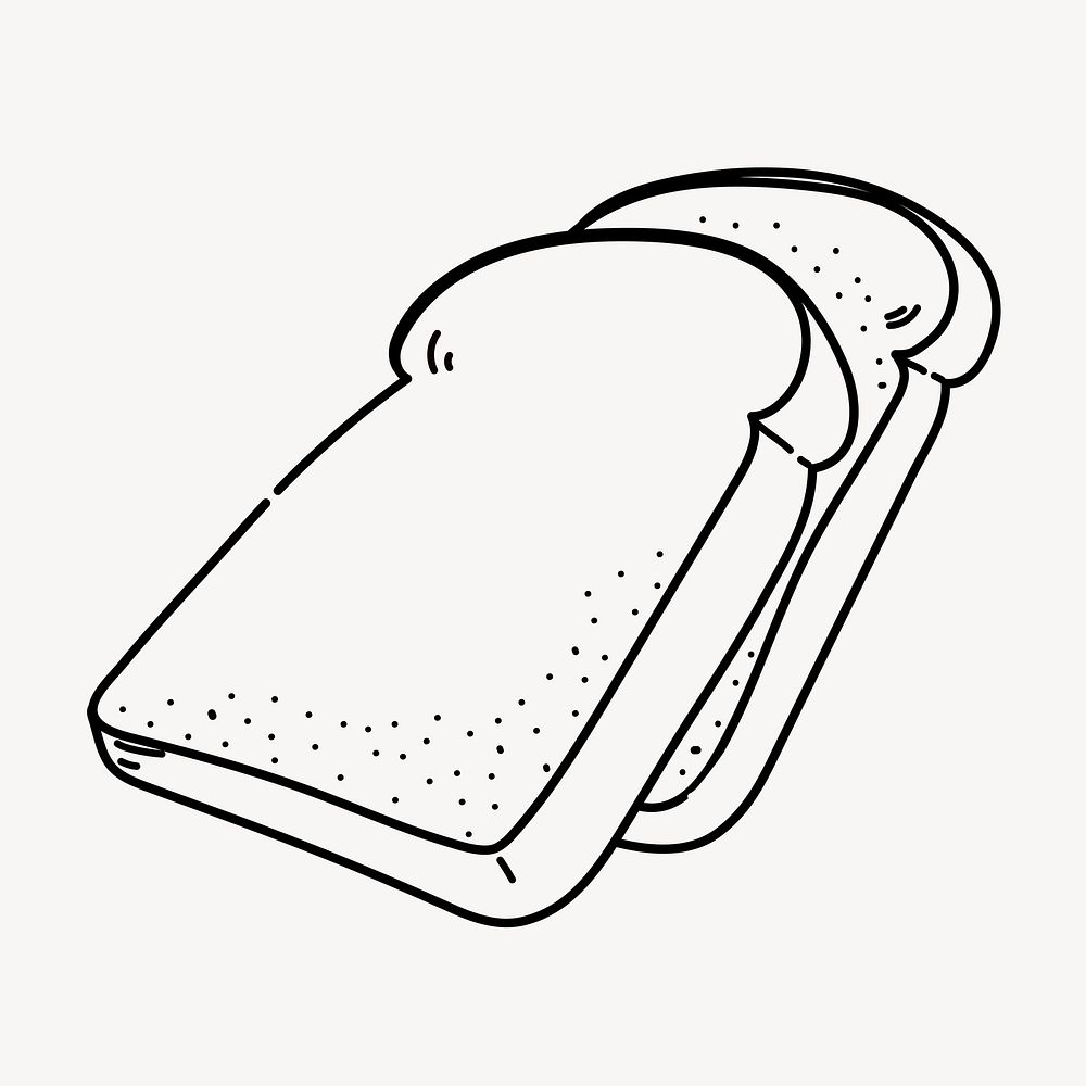 Bread slice doodle collage element, cute black & white illustration vector