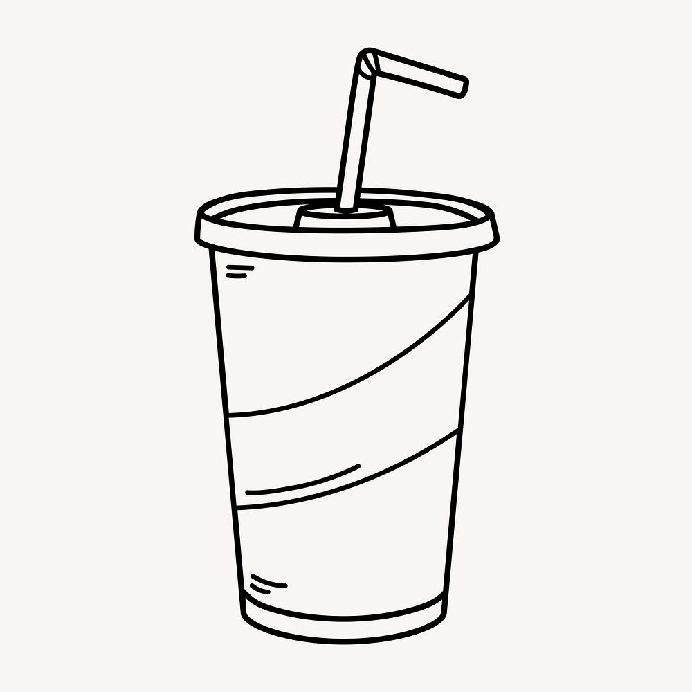 Fizz drink doodle clipart, cute black & white illustration psd