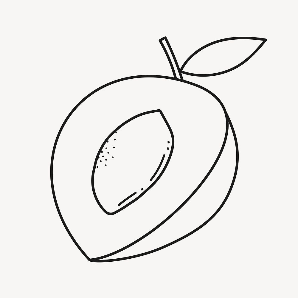 Peach doodle clipart, cute black & white illustration