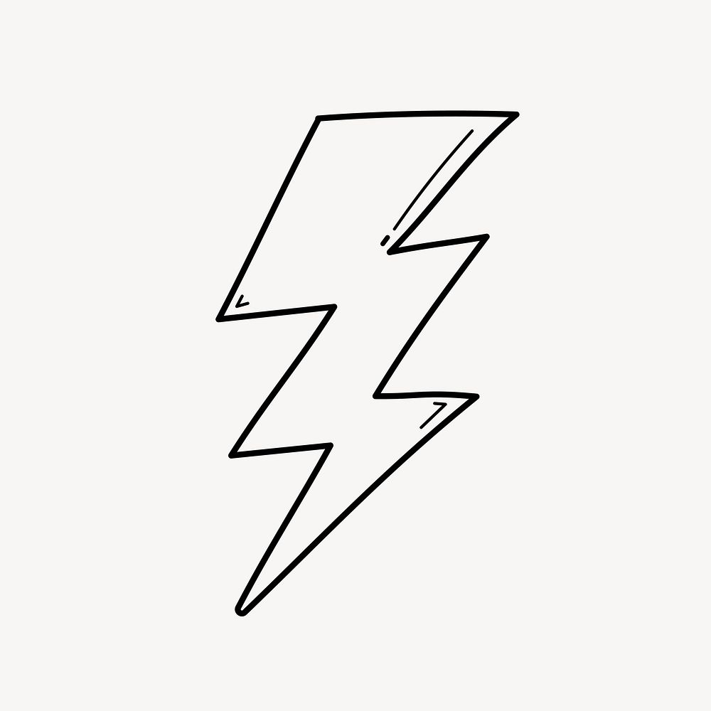 Lightning bolt doodle collage element, cute black & white illustration vector