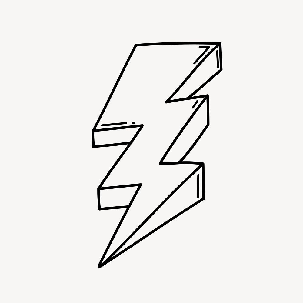 Lightning bolt doodle collage element, cute black & white illustration vector
