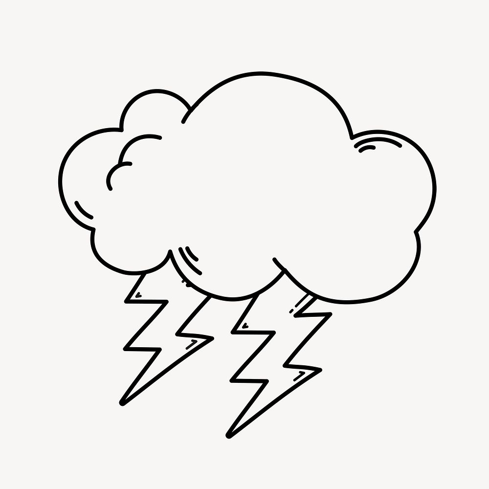 Lightning doodle clipart, cute black & white illustration psd