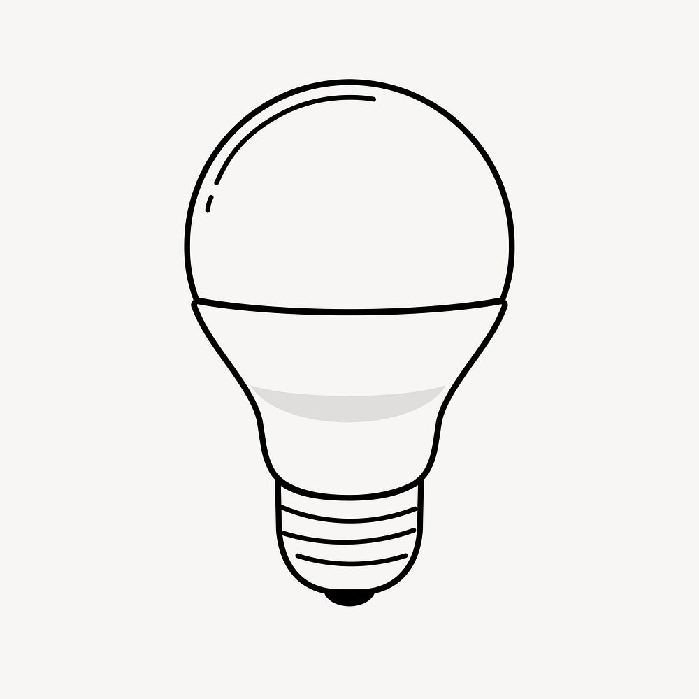 Light bulb doodle clipart, cute black & white illustration psd