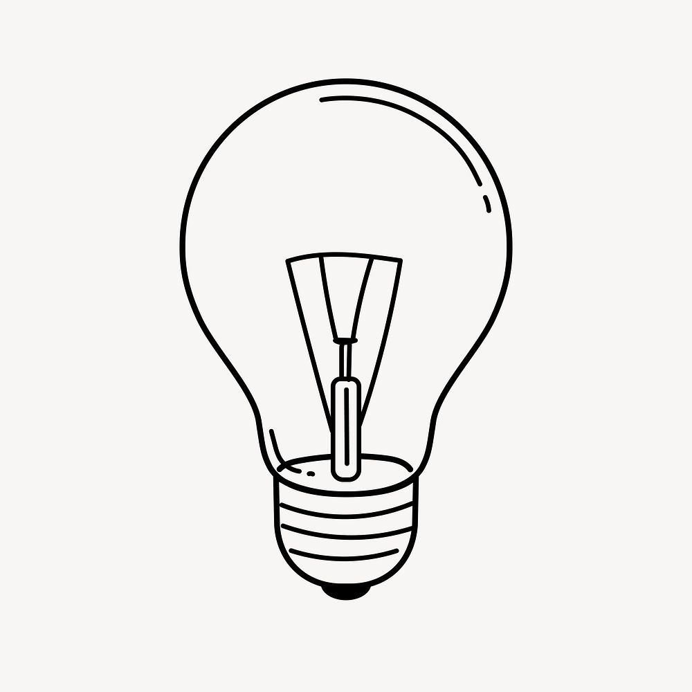 Light bulb doodle clipart, cute black & white illustration