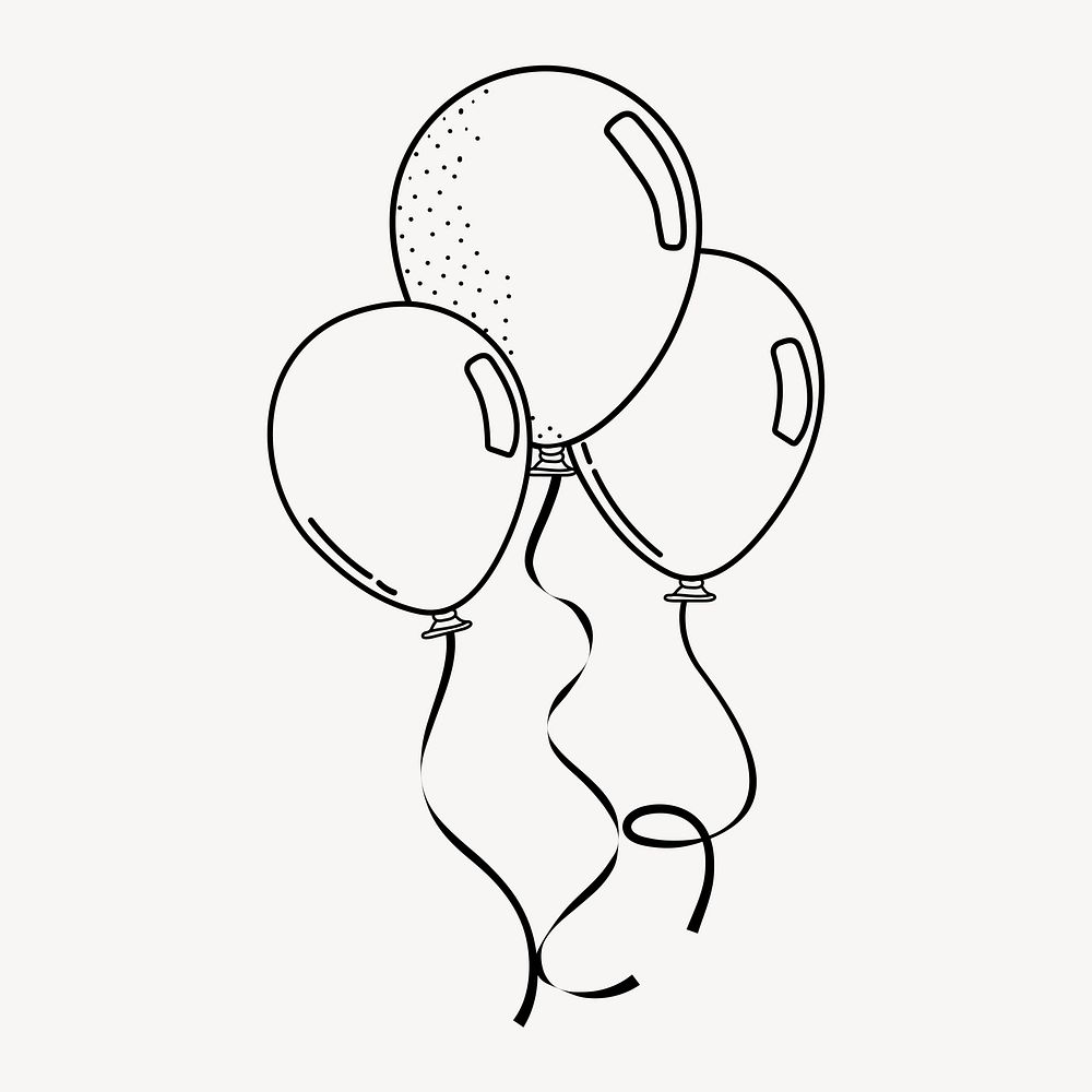 Balloons doodle clipart, cute black & white illustration psd