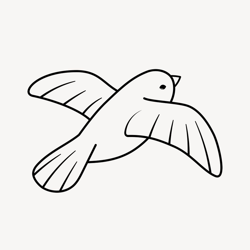 Bird doodle clipart, cute black & white illustration psd
