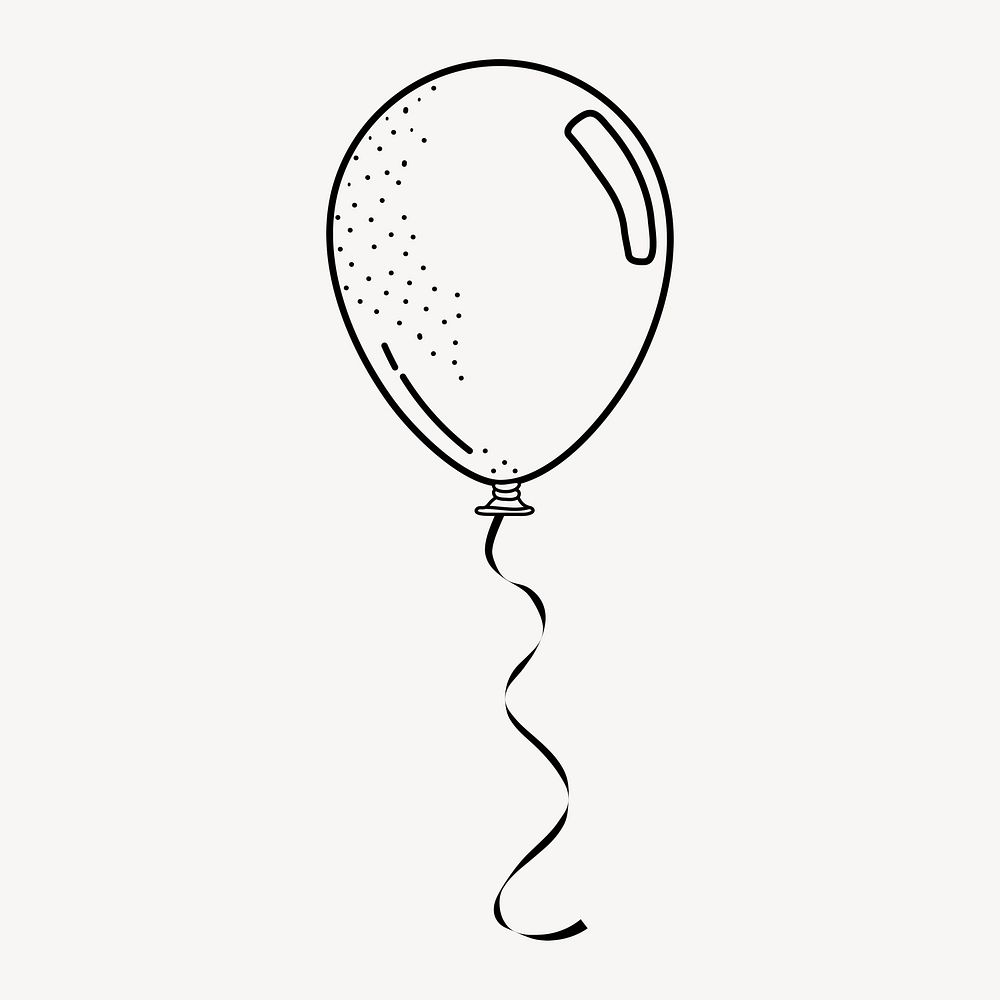 Balloon doodle clipart, cute black & white illustration psd