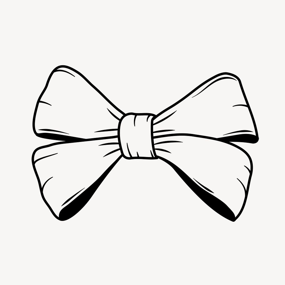Bow doodle clipart, cute black & white illustration psd