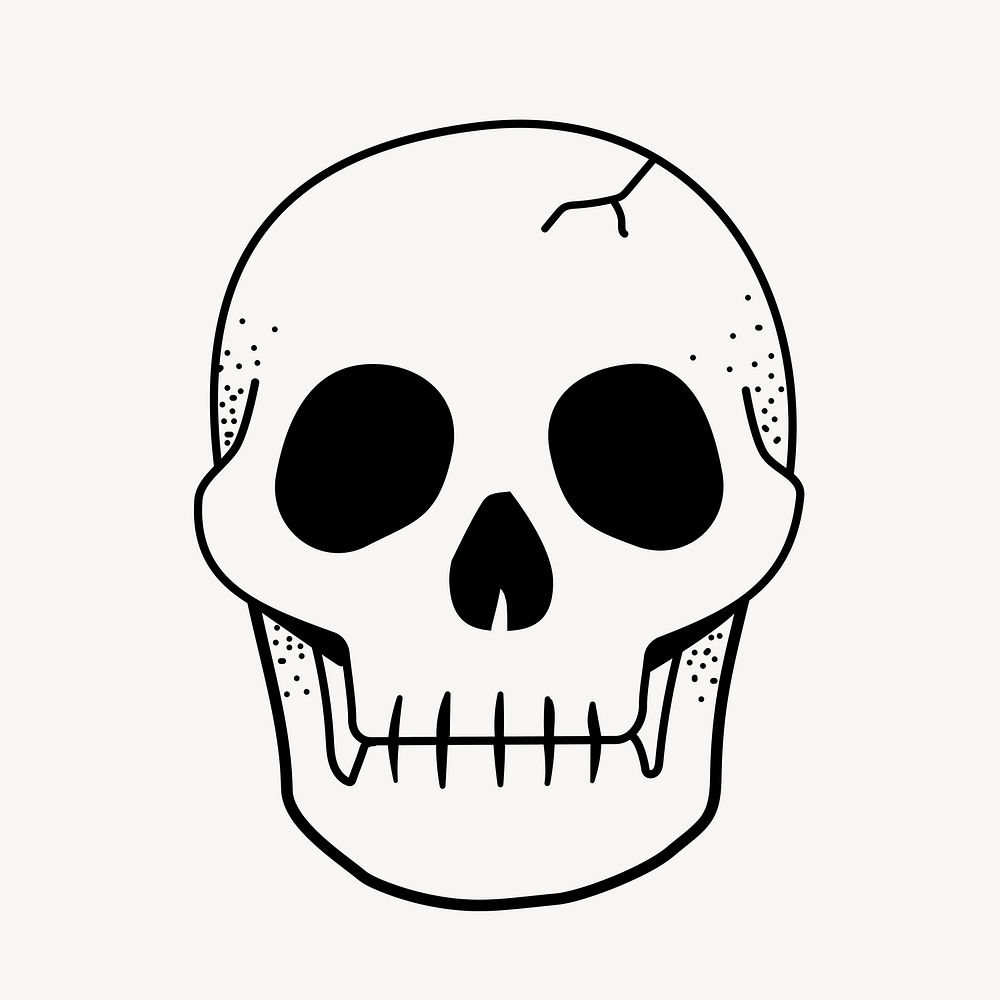 Skull doodle clipart, cute black & white illustration