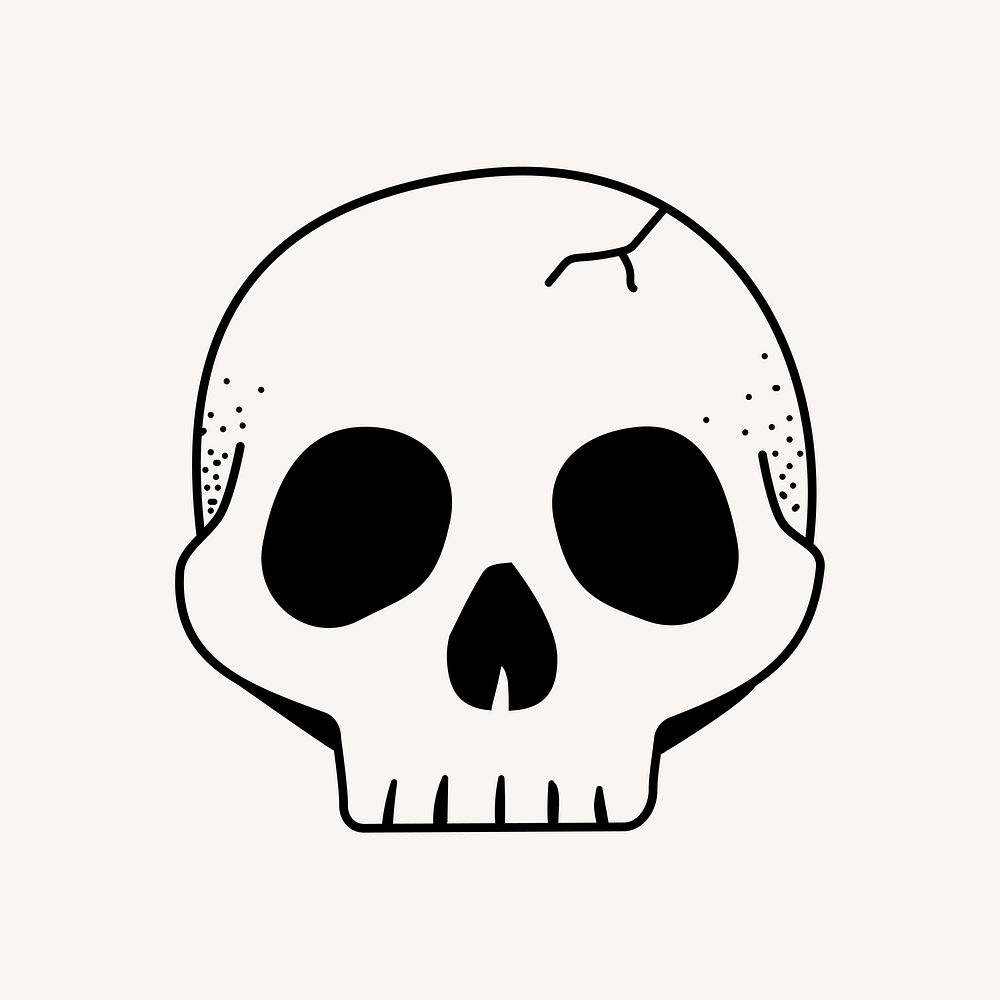 Skull doodle clipart, cute black & white illustration