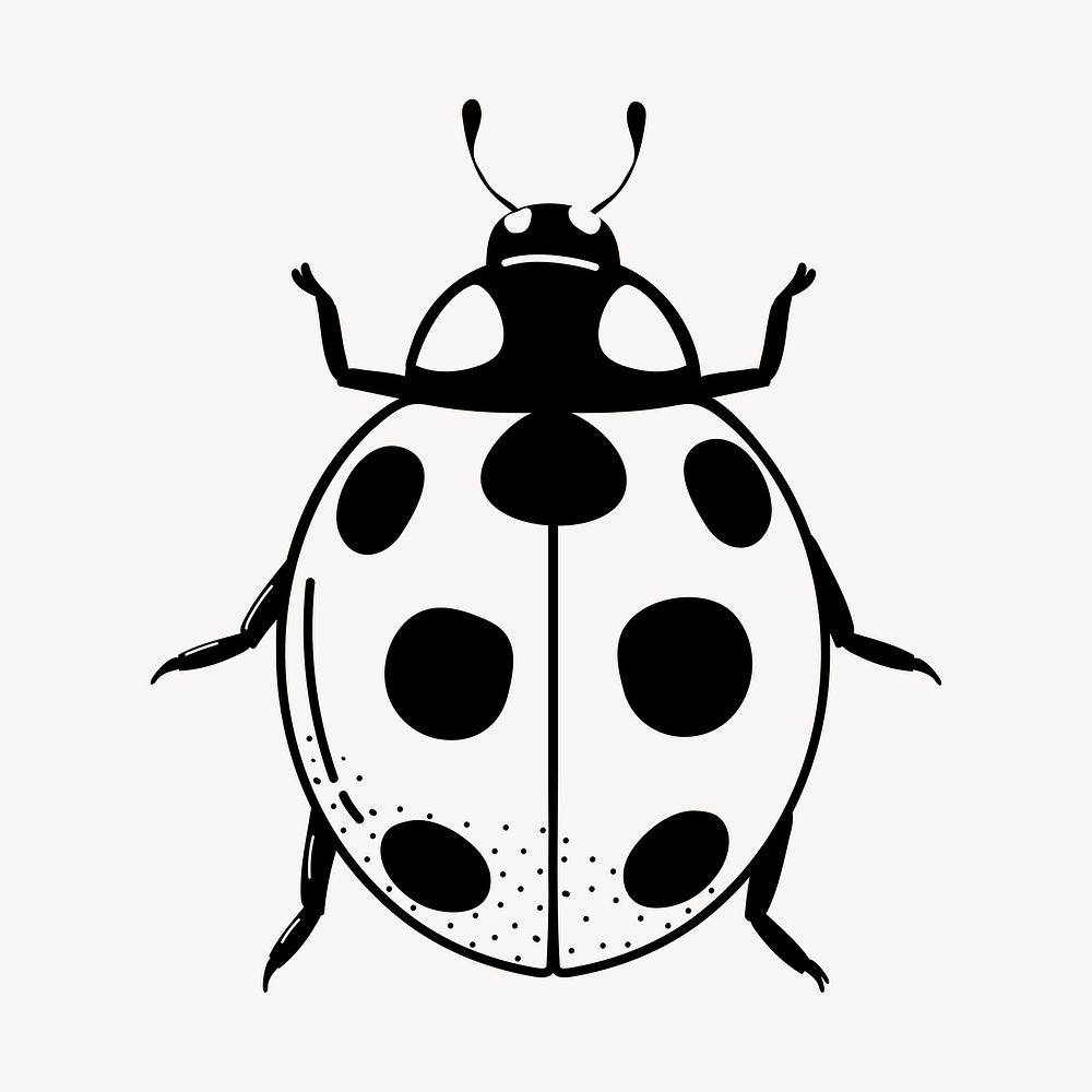 Ladybug doodle clipart, cute black & white illustration psd