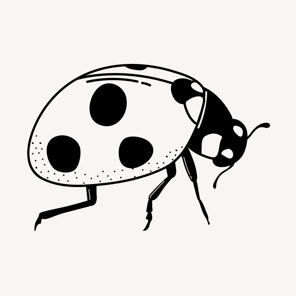 Ladybug doodle clipart, cute black & white illustration psd