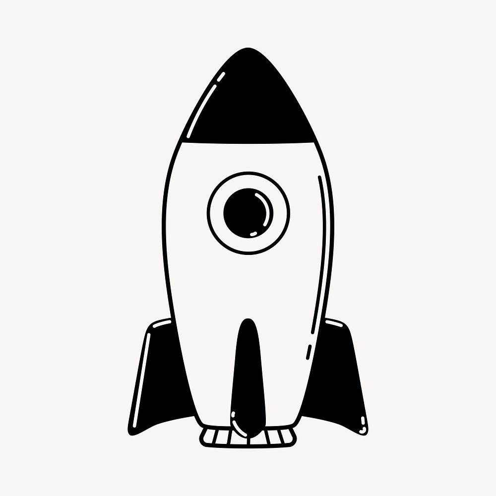 Rocket doodle clipart, cute black & white illustration