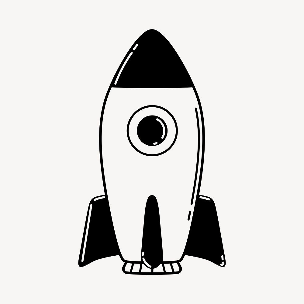 Rocket doodle clipart, cute black & white illustration psd