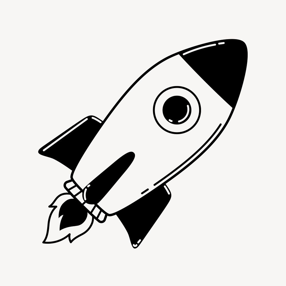 Rocket doodle clipart, cute black & white illustration