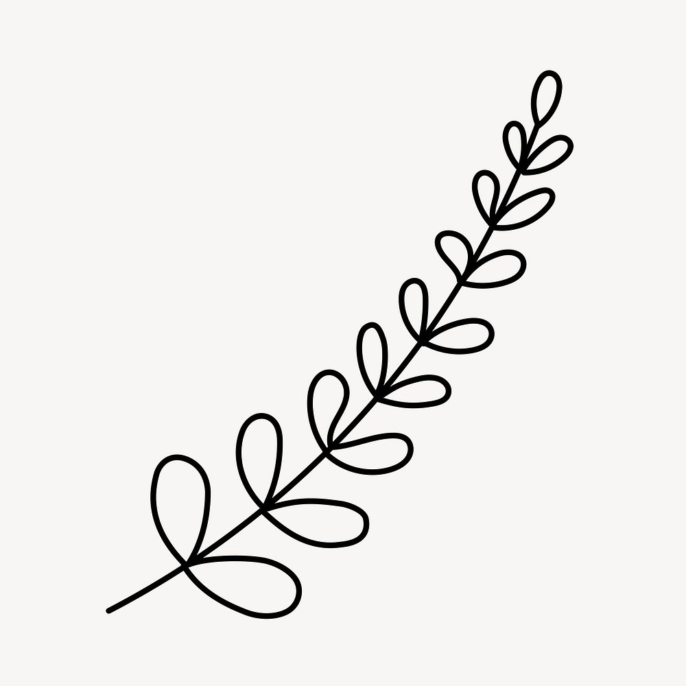 Leaf doodle clipart, cute black & white illustration psd