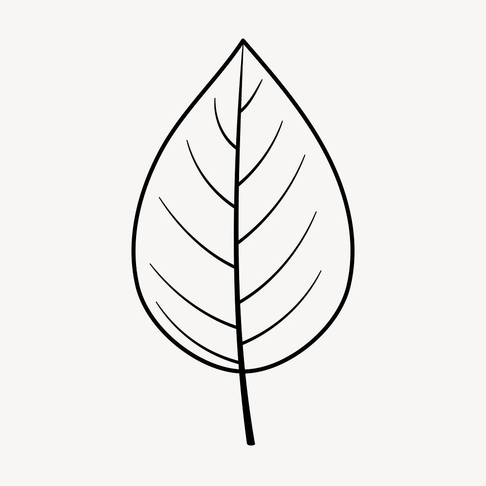 Leaf doodle clipart, cute black & white illustration