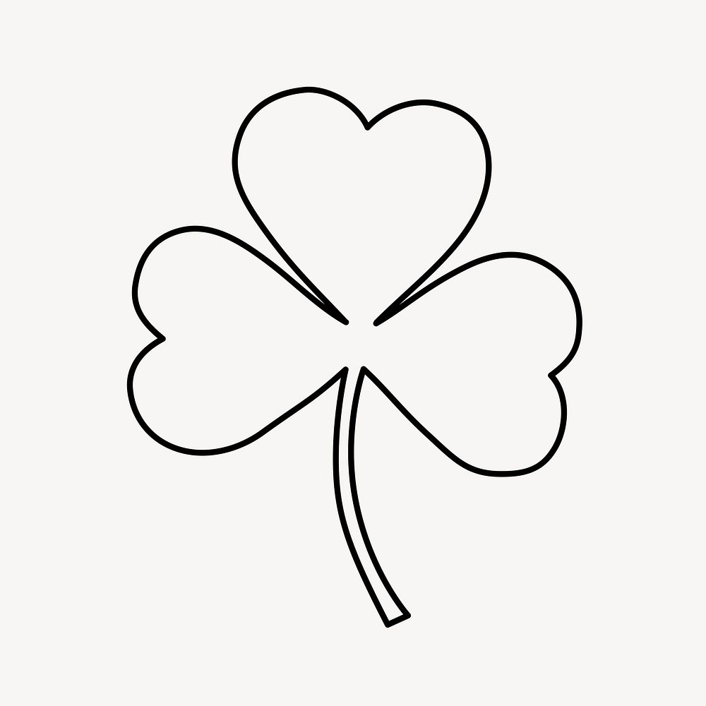 Shamrock doodle clipart, cute black & white illustration psd