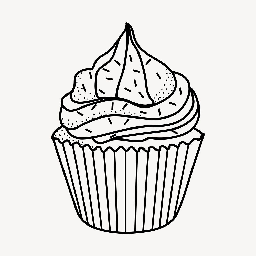 Cupcake doodle collage element, cute black & white illustration vector
