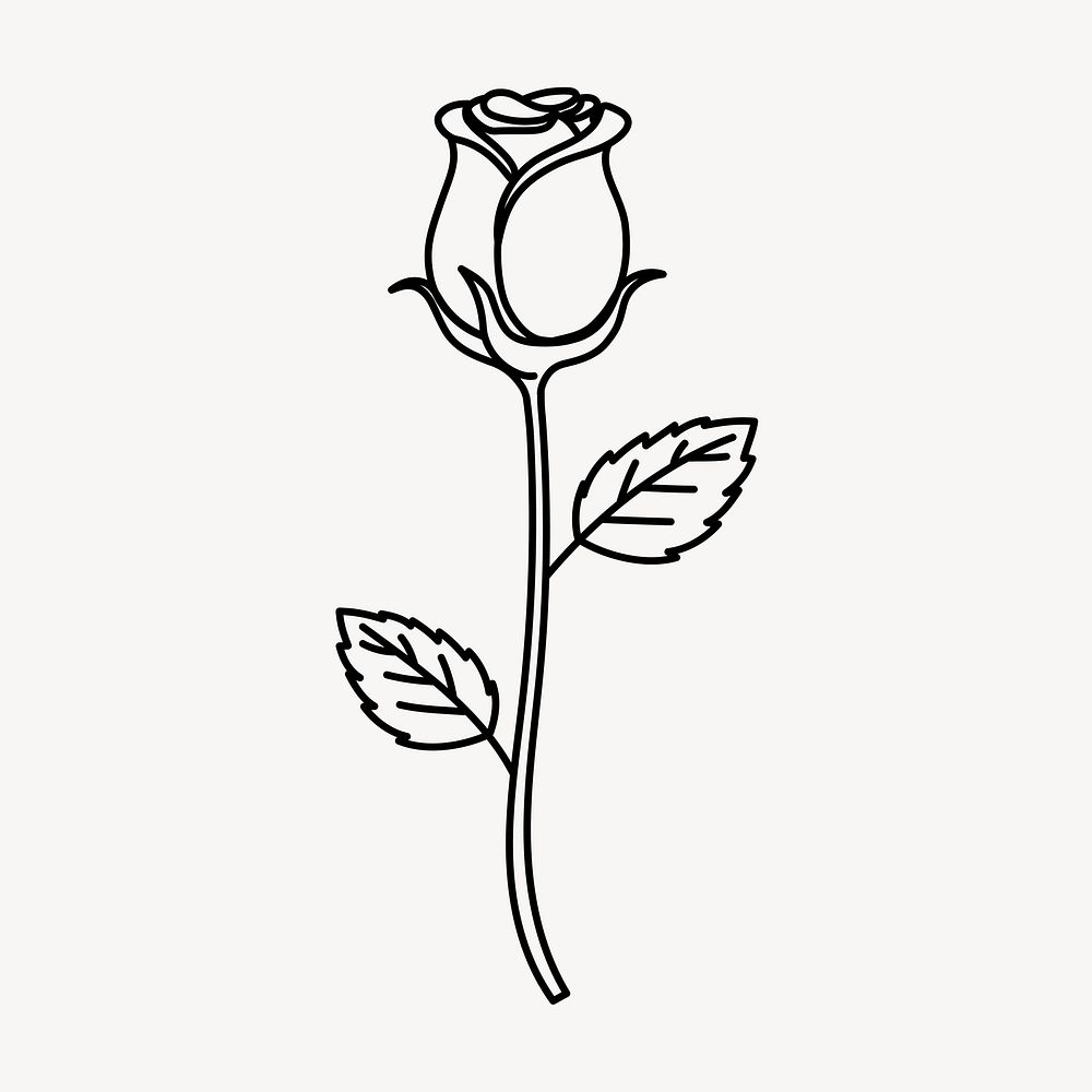 Rose doodle clipart, cute black & white illustration