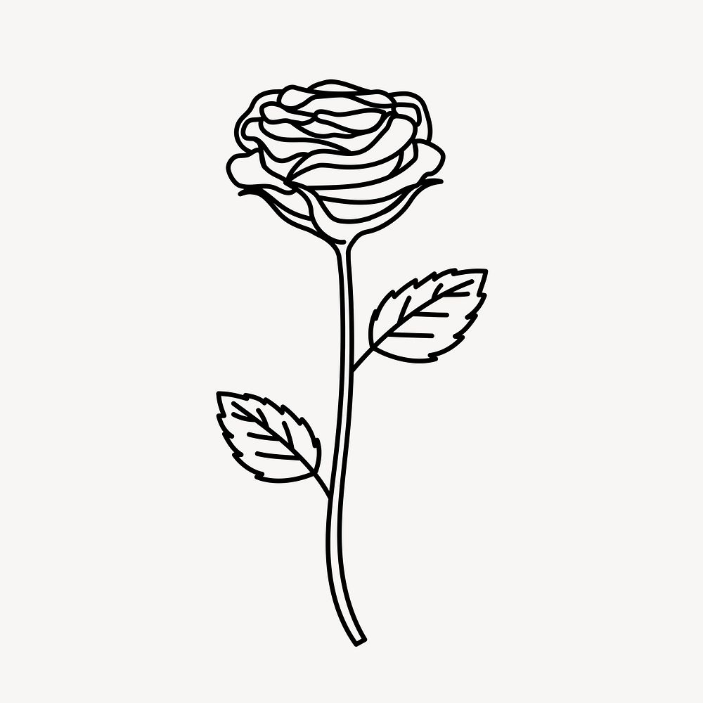 Rose doodle clipart, cute black & white illustration psd