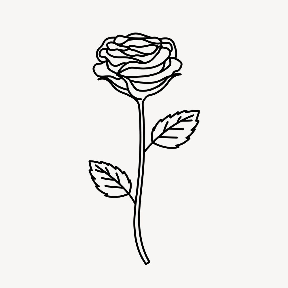 Rose doodle clipart, cute black & white illustration