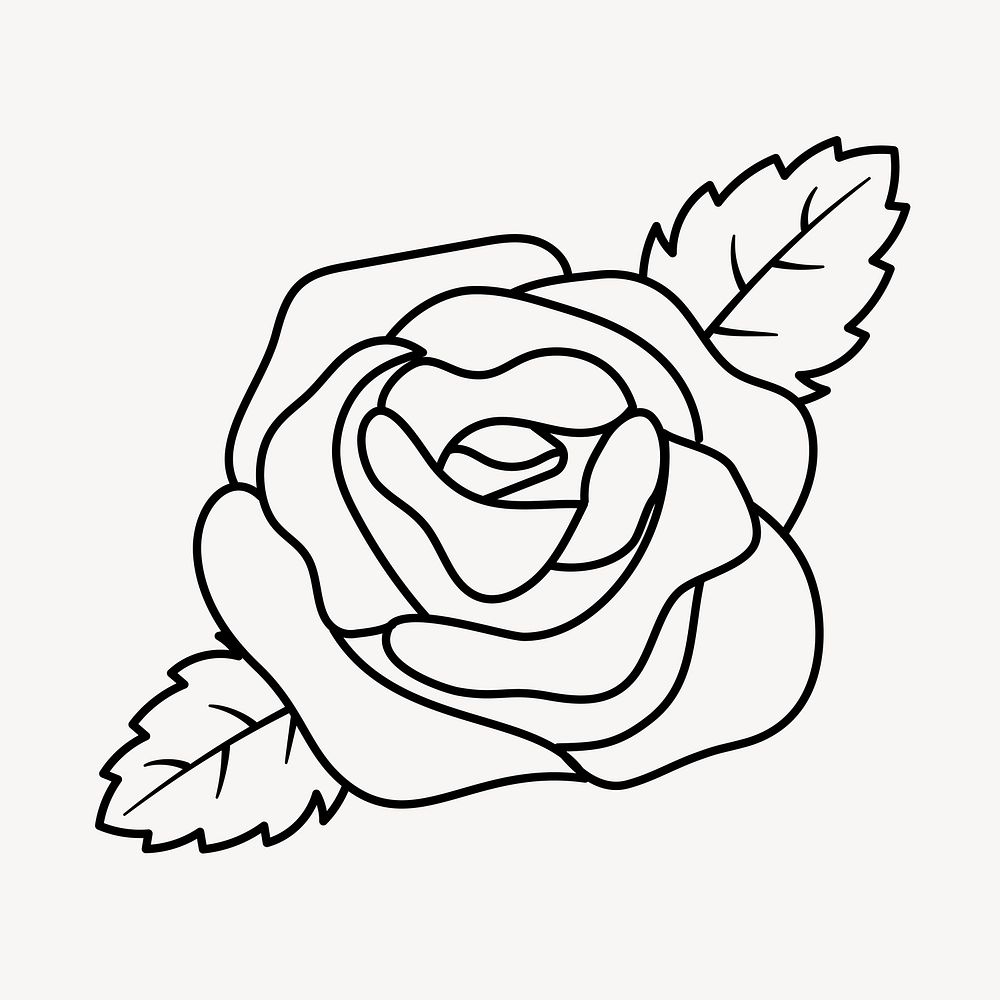Rose doodle collage element, cute black & white illustration vector