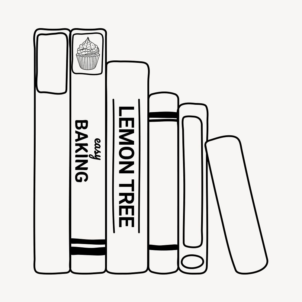 Books doodle clipart, cute black & white illustration psd