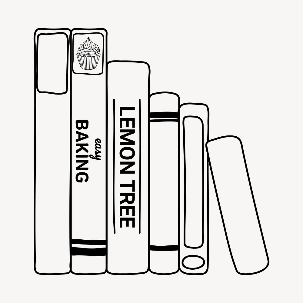 Books doodle collage element, cute black & white illustration vector