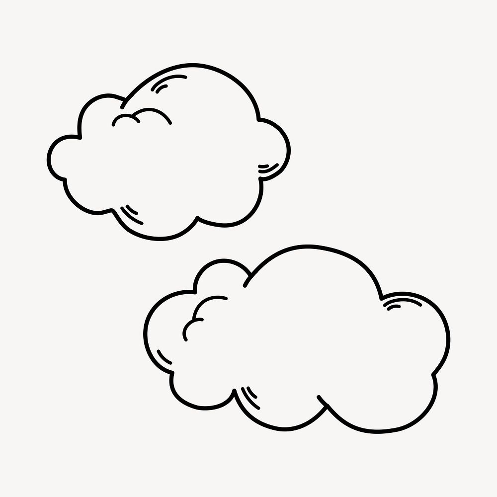 Cloud doodle collage element, cute black & white illustration vector