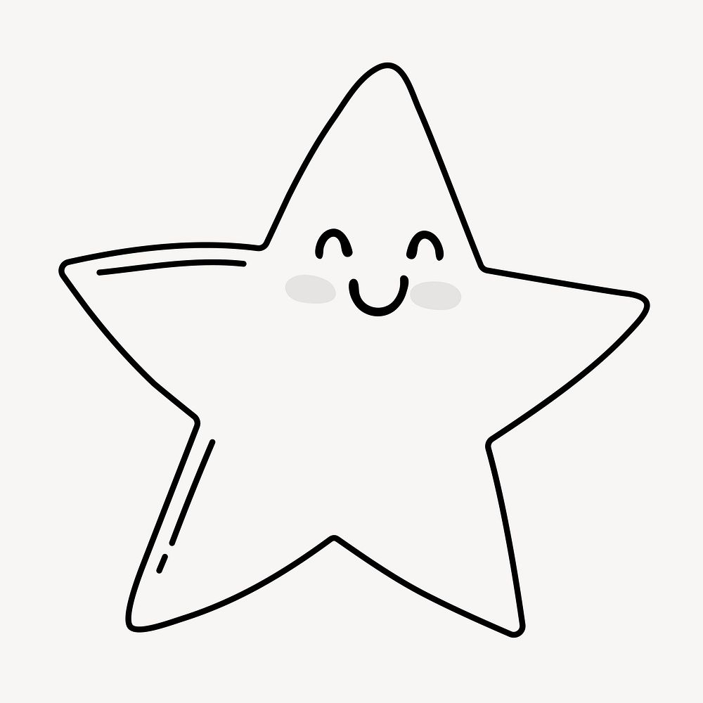 Smiling star doodle collage element, cute black & white illustration vector