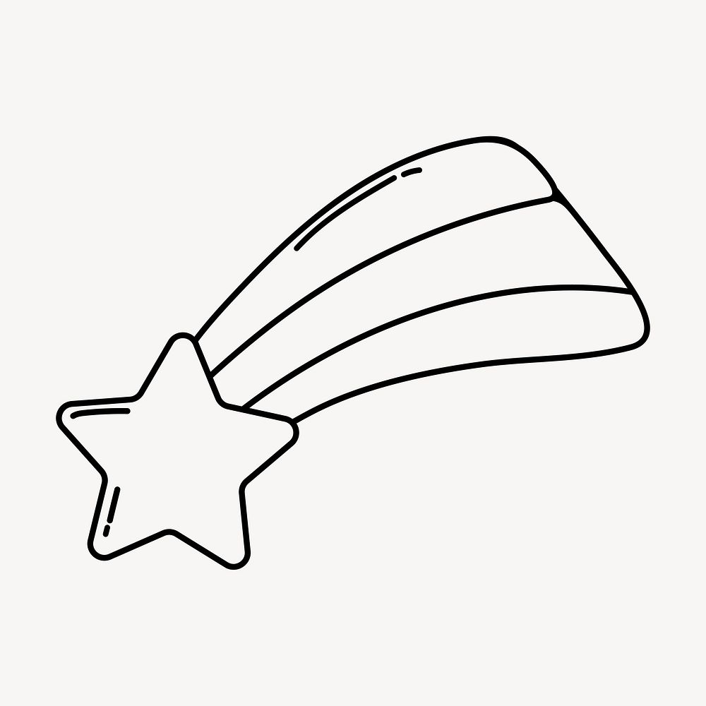 Shooting star doodle collage element, cute black & white illustration vector