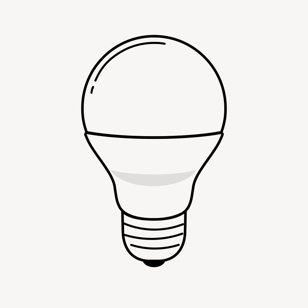 Light bulb doodle collage element, cute black & white illustration vector