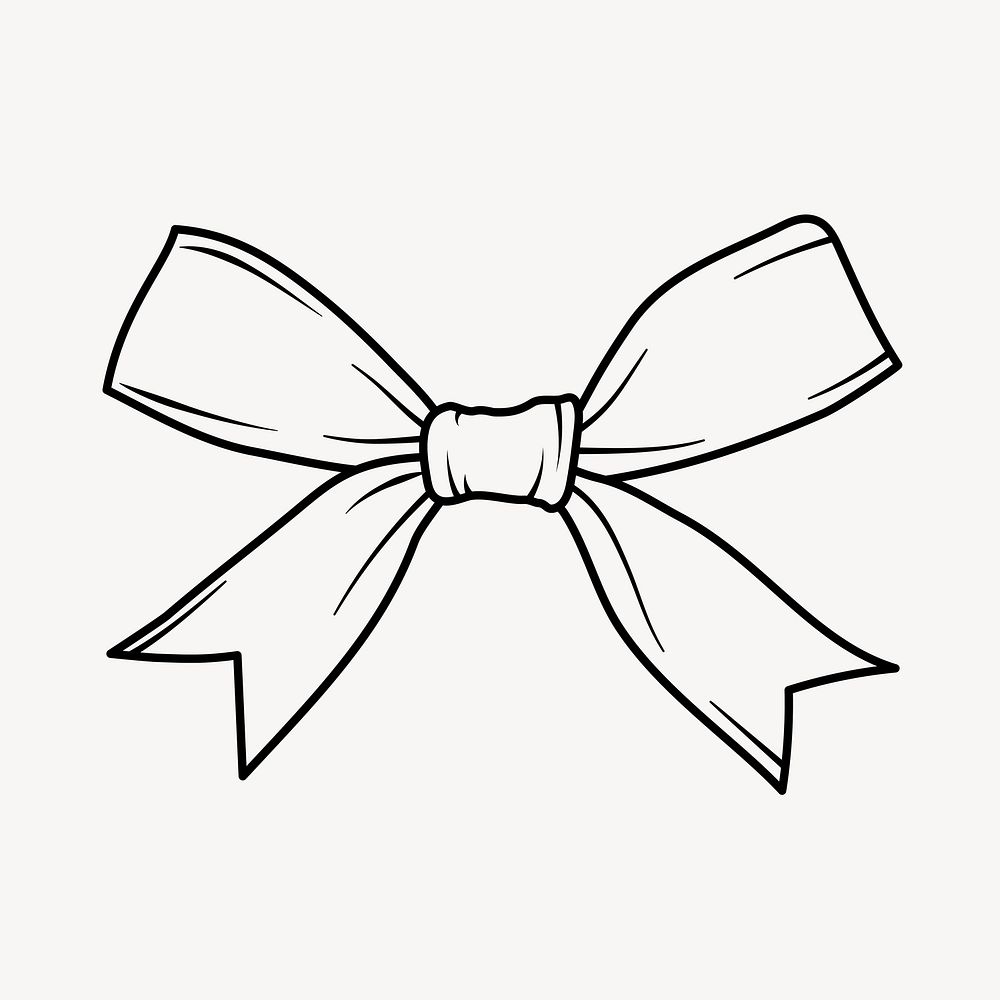 Bow doodle collage element, cute black & white illustration vector