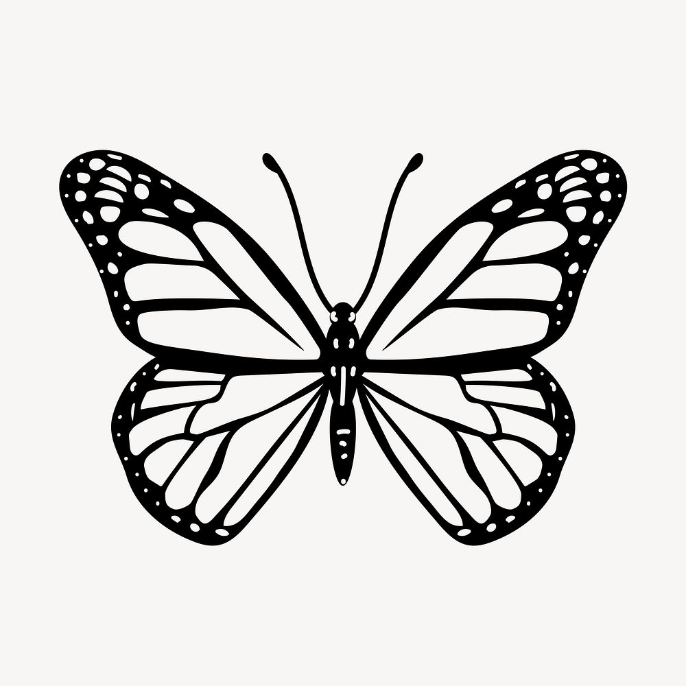 Butterfly doodle collage element, cute black & white illustration vector
