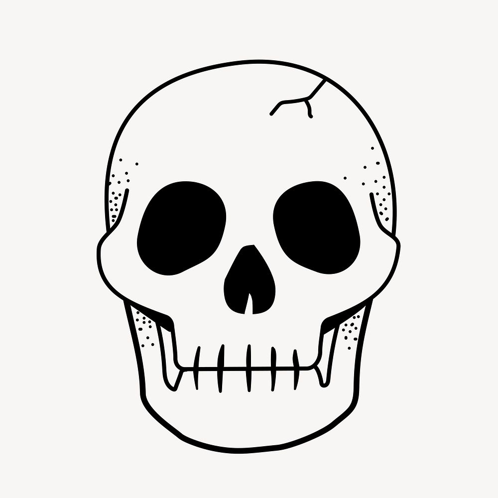 Skull doodle collage element, cute black & white illustration vector