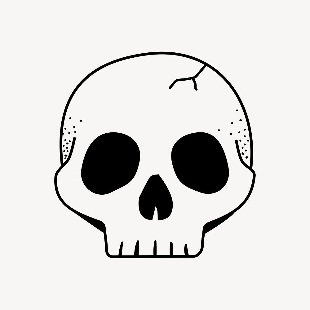 Skull doodle collage element, cute black & white illustration vector