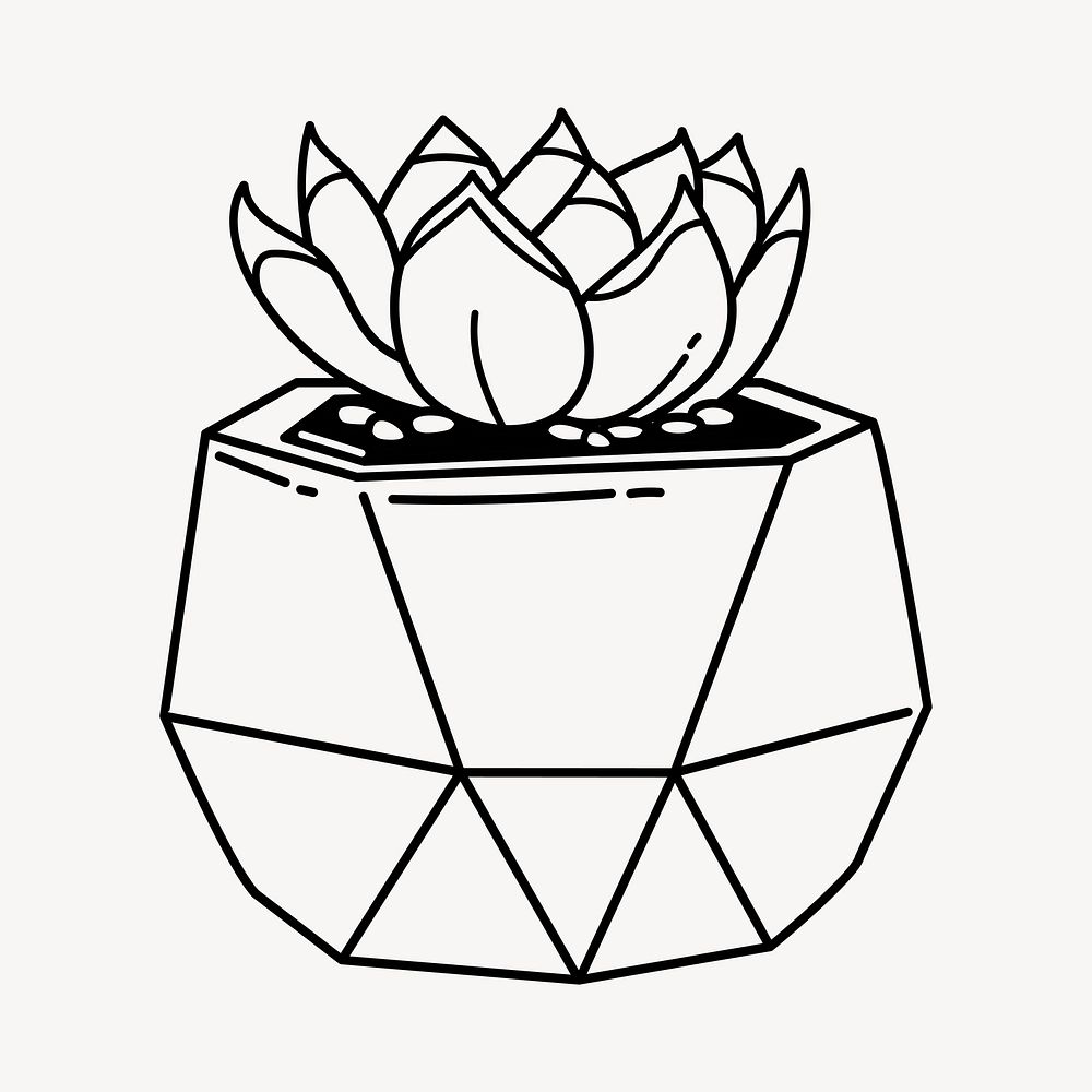 Succulent doodle collage element, cute black & white illustration vector