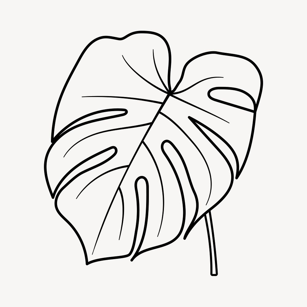 Monstera leaf doodle collage element, cute black & white illustration vector