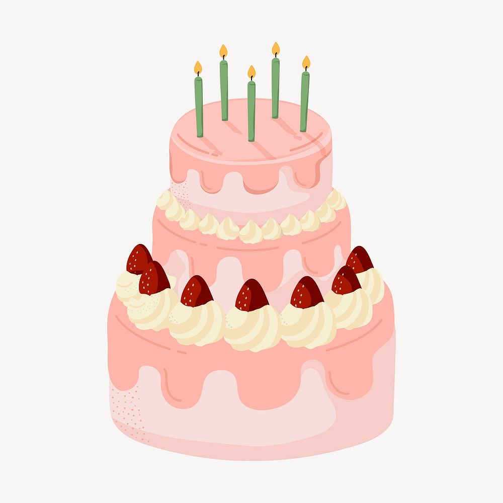 Pink cake, cute cartoon illustration