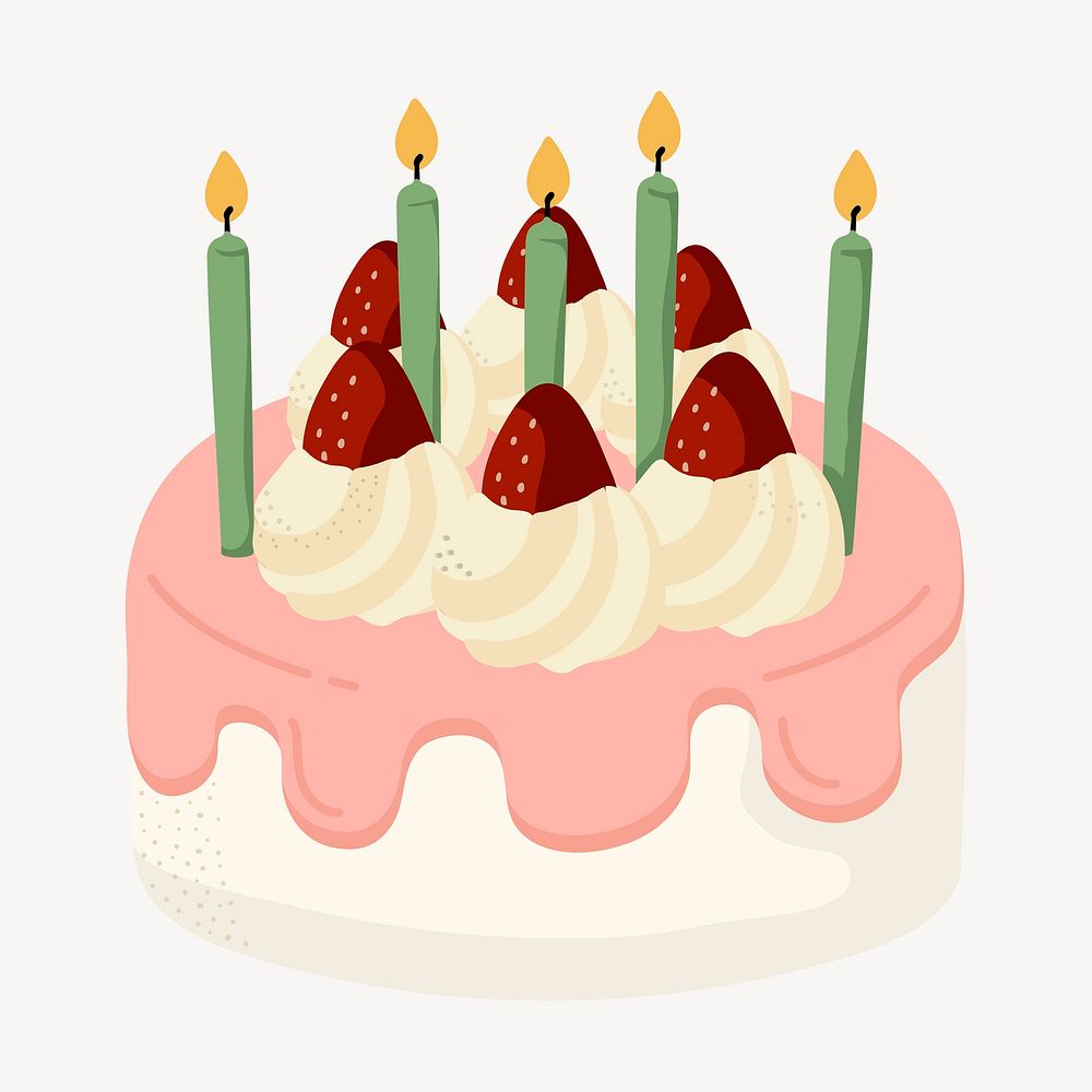 Birthday cake clipart, cute cartoon illustration psd