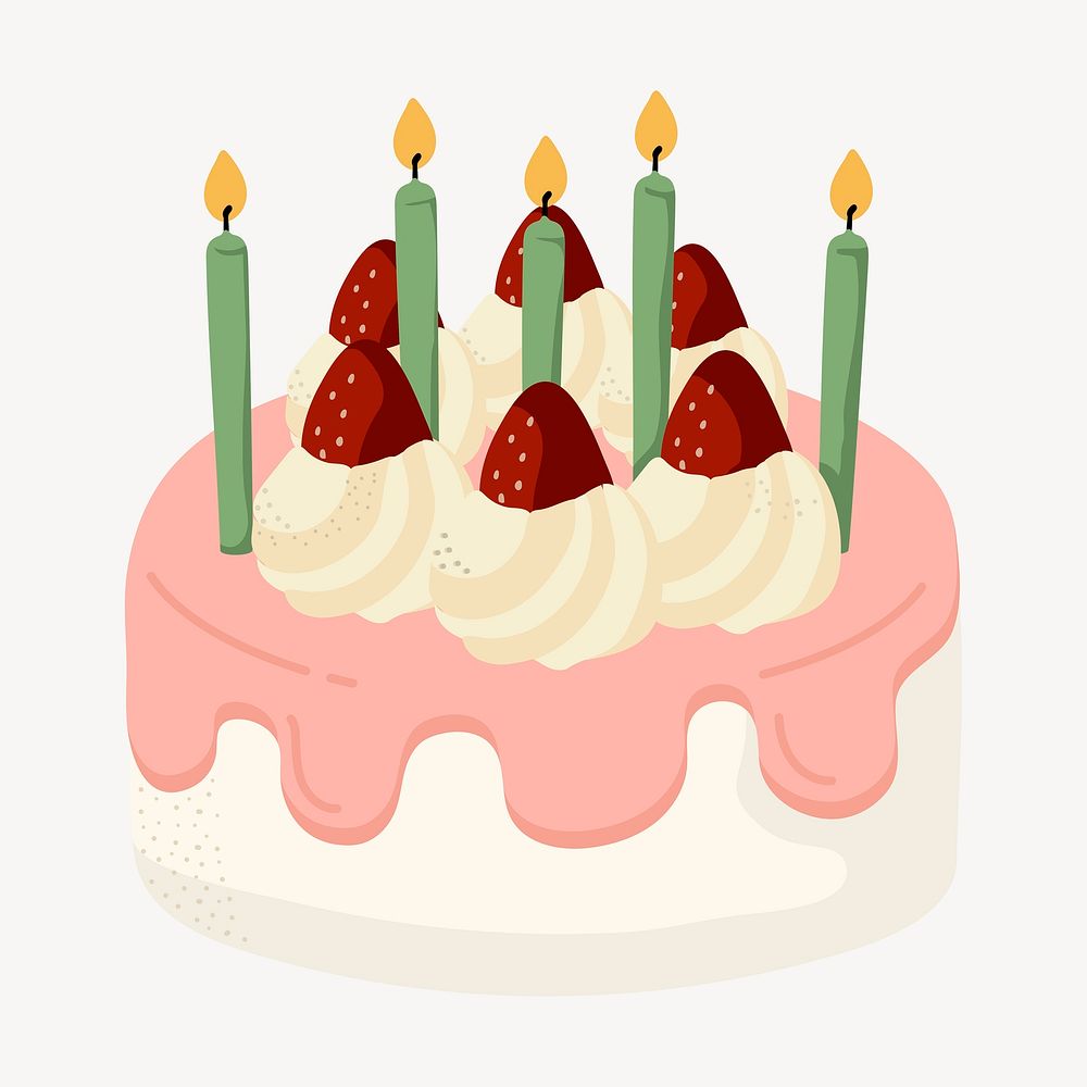 Birthday cake collage element, cute cartoon illustration vector