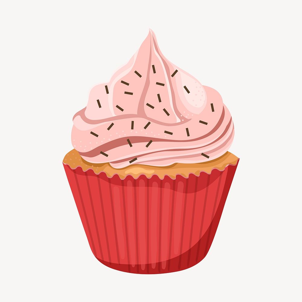 Pink cupcake, cute cartoon illustration