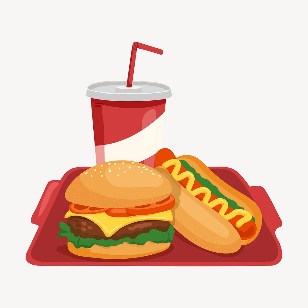 Fast food clipart, cute cartoon illustration psd