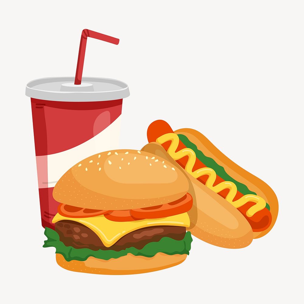 Fast food clipart, cute cartoon illustration psd