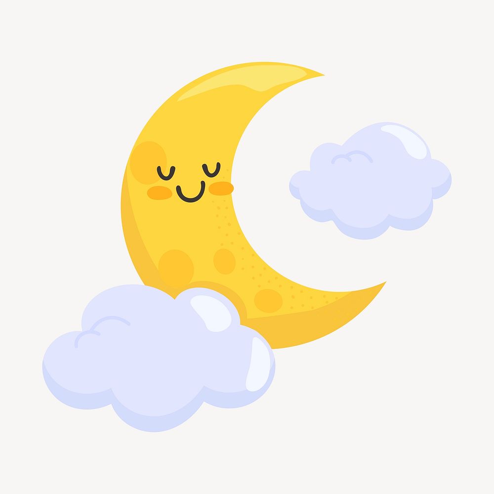 Moon & cloud, cute cartoon | Free Photo Illustration - rawpixel