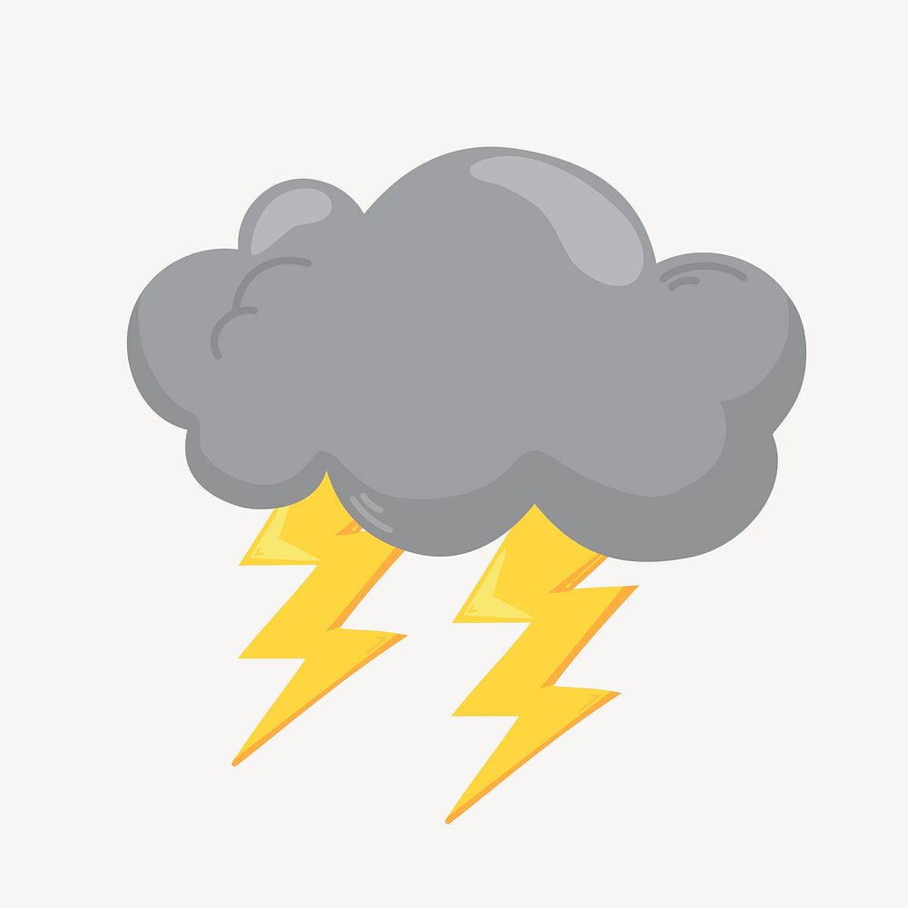 Lightning cloud clipart, cute cartoon illustration psd